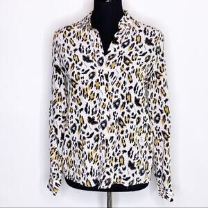 & Other Stories cream black gold leopard animal print silk button down size 4